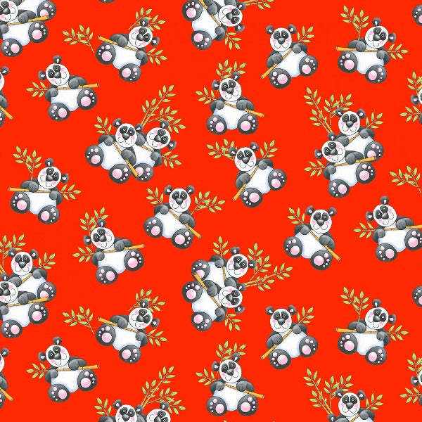 Noah's Story Pandas on Red Fabric to sew - QuiltGirls®