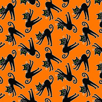 Here We Glow Halloween Black Cats on Orange Fabric to sew - QuiltGirls®