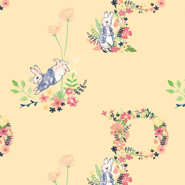 Peter Rabbit Floral Letter Digital Fabric to sew - QuiltGirls®