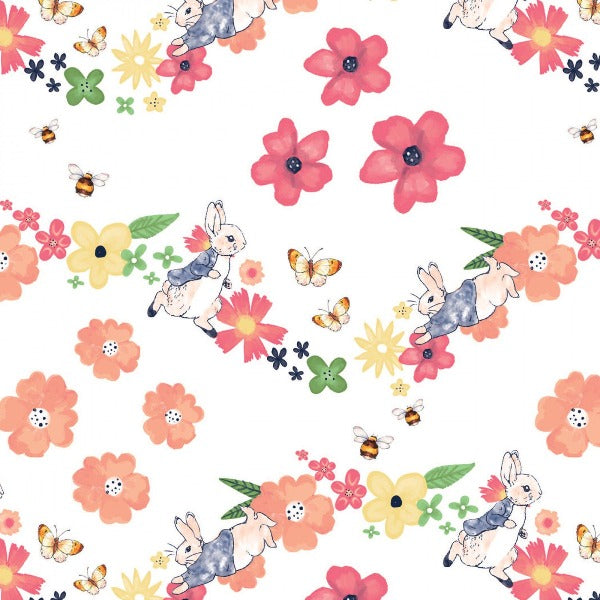 Peter Rabbit with Large Flowers Digital Fabric to sew - QuiltGirls®