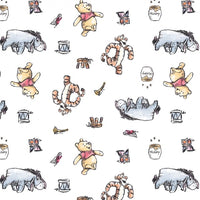 (Remnant 18") Disney's Pooh Busy Days on White Fabric to sew - QuiltGirls®