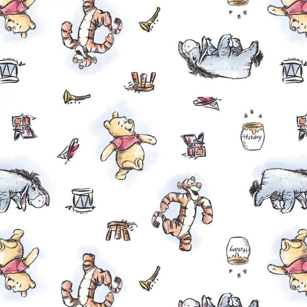 Pooh and Friends on White Fabric to sew - QuiltGirls®