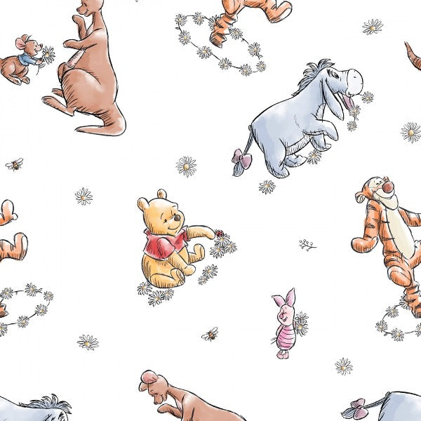 Pooh, Roo, and Friends on White Fabric to sew - QuiltGirls®