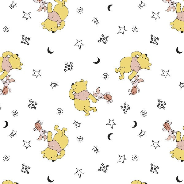 Pooh and Piglet Stars on White Fabric to sew - QuiltGirls®