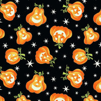 Here We Glow Halloween Pumpkins on Black Fabric to sew - QuiltGirls®