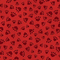 (Remnant 18") All You Need is Love and a Cat Paw Print Red Fabric to sew - QuiltGirls®