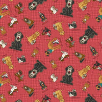 Rescued and Loved Animal Toss Red Fabric to sew - QuiltGirls®