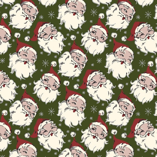 Christmas Santa Head Toss on Green Fabric to Sew - QuiltGirls®