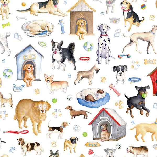 Think Pawsitive Dogs Rule on White Fabric to sew - QuiltGirls®