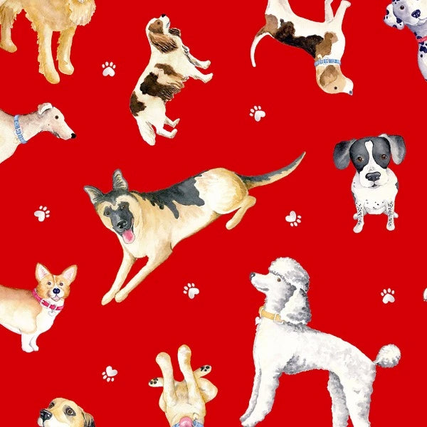 Think Pawsitive Dog Toss on Red Fabric to sew - QuiltGirls®