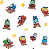 Thomas and Friends Toss on White Fabric to Sew - QuiltGirls®