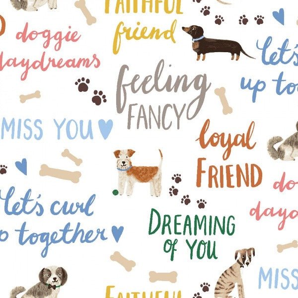 Uptown Dog Speak Colorful Words Fabric to sew - QuiltGirls®