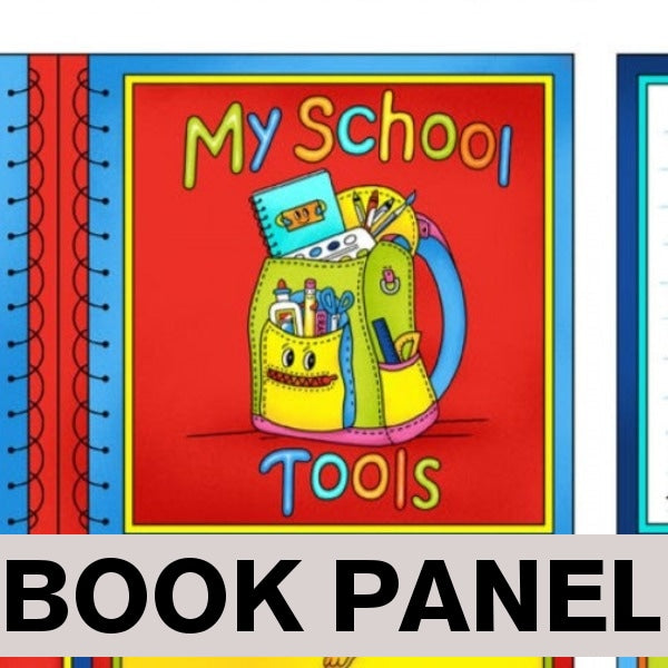 My School Tools Fabric Book Panel to sew - QuiltGirls®