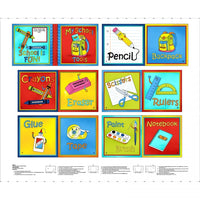 My School Tools Fabric Book Panel to sew - QuiltGirls®