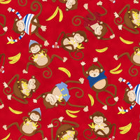 Monkey Business Tossed on Red Fabric to sew - QuiltGirls®