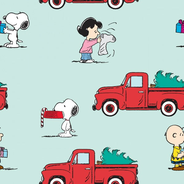 Peanuts Red Truck Christmas Fabric to sew - QuiltGirls®