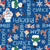 (Remnant 18") Rudolph Characters on Blue Fabric to Sew - QuiltGirls®